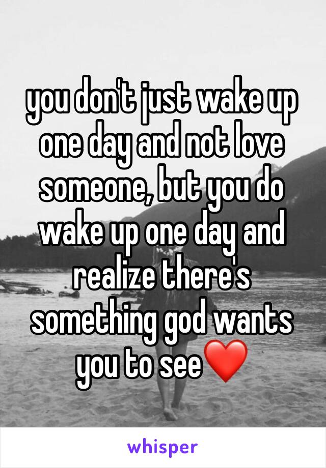 you don't just wake up one day and not love someone, but you do wake up one day and realize there's something god wants you to see❤️