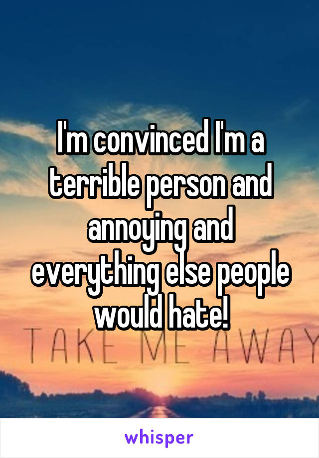 I'm convinced I'm a terrible person and annoying and everything else people would hate!