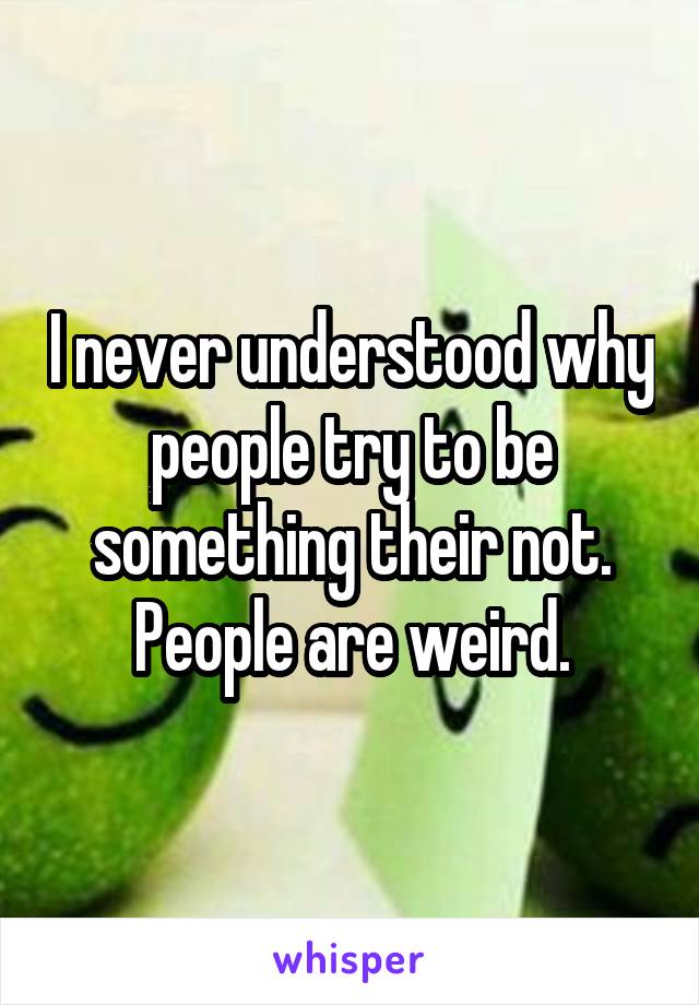 I never understood why people try to be something their not. People are weird.