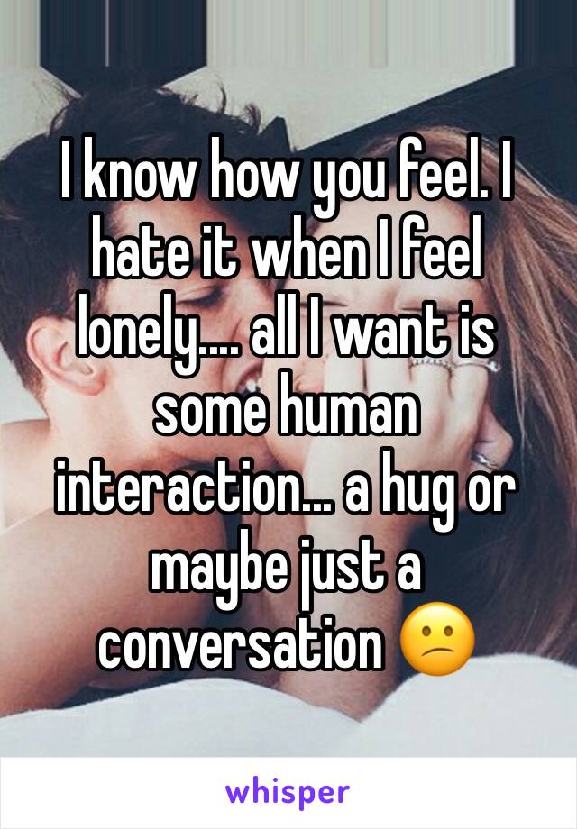 I know how you feel. I hate it when I feel lonely.... all I want is some human interaction... a hug or maybe just a conversation 😕