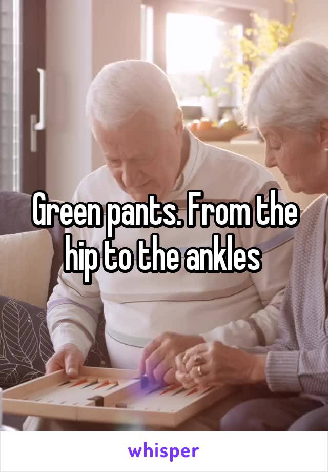 Green pants. From the hip to the ankles 