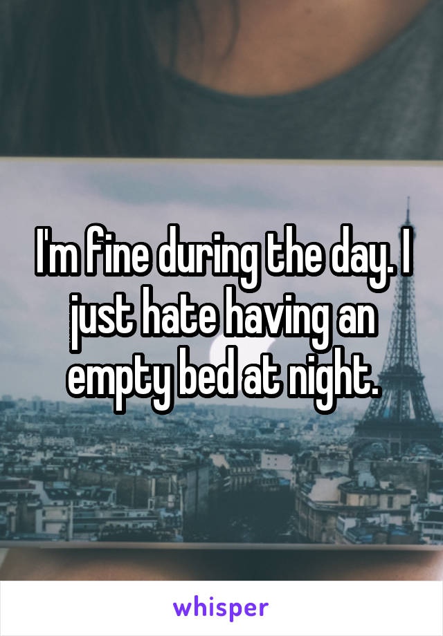 I'm fine during the day. I just hate having an empty bed at night.