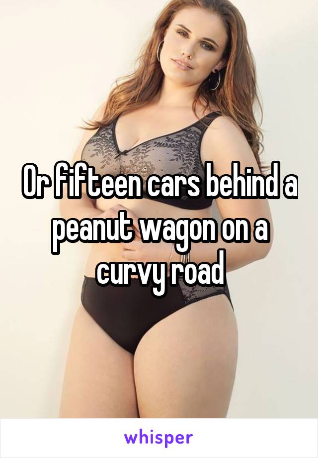 Or fifteen cars behind a peanut wagon on a curvy road