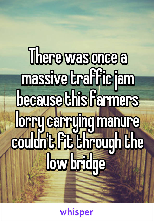There was once a massive traffic jam because this farmers lorry carrying manure couldn't fit through the low bridge 