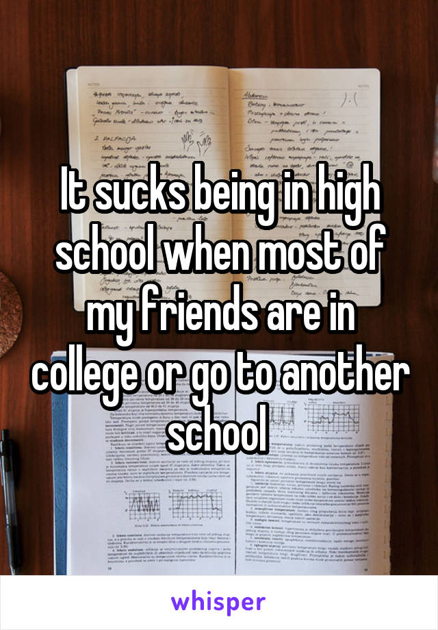It sucks being in high school when most of my friends are in college or go to another school 