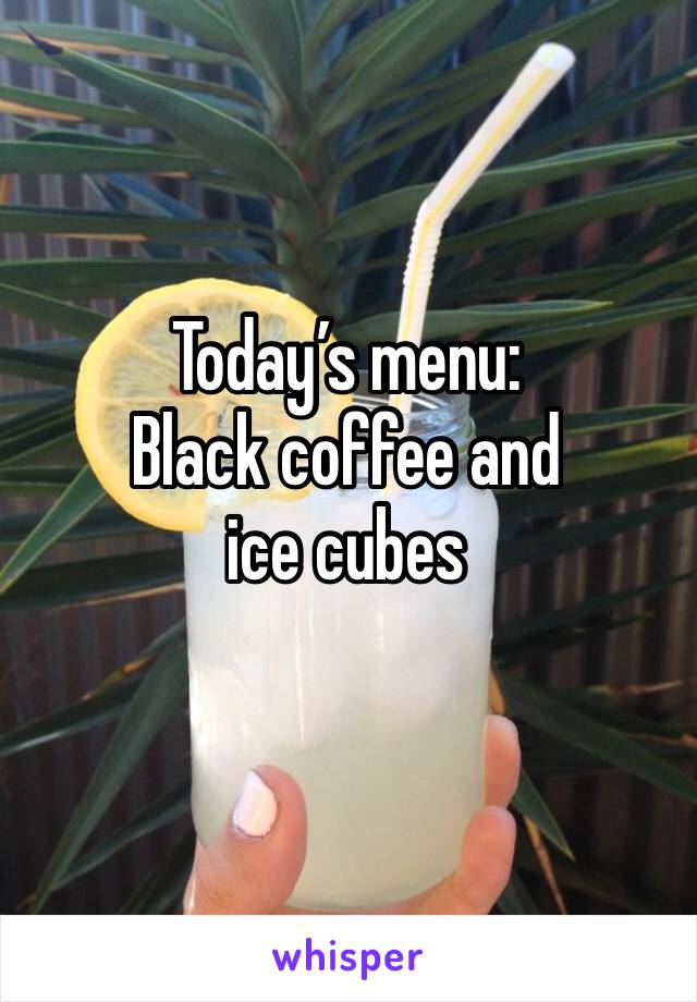 Today’s menu:
Black coffee and ice cubes