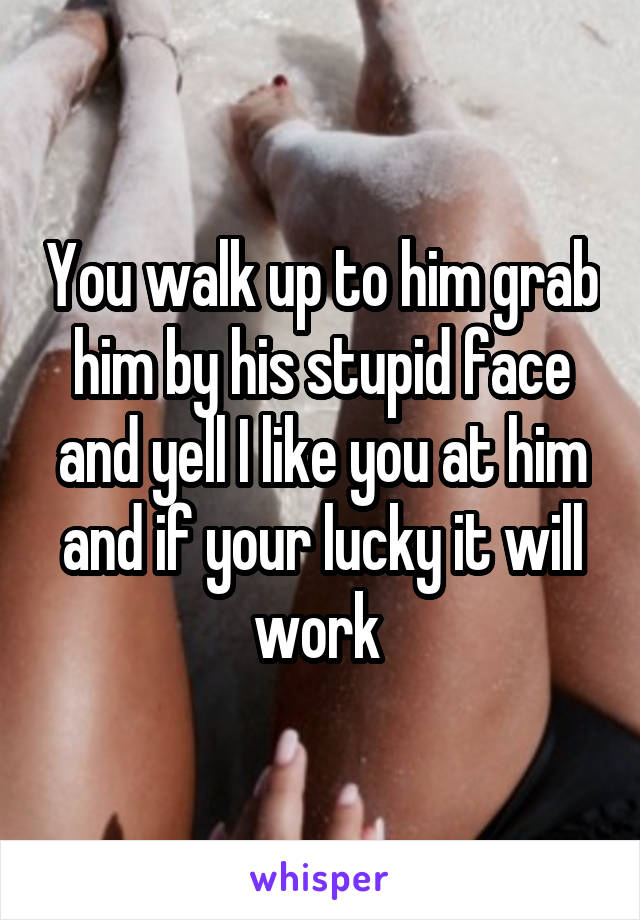 You walk up to him grab him by his stupid face and yell I like you at him and if your lucky it will work 