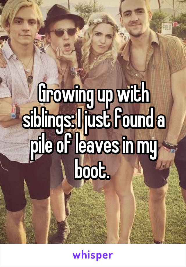 Growing up with siblings: I just found a pile of leaves in my boot. 