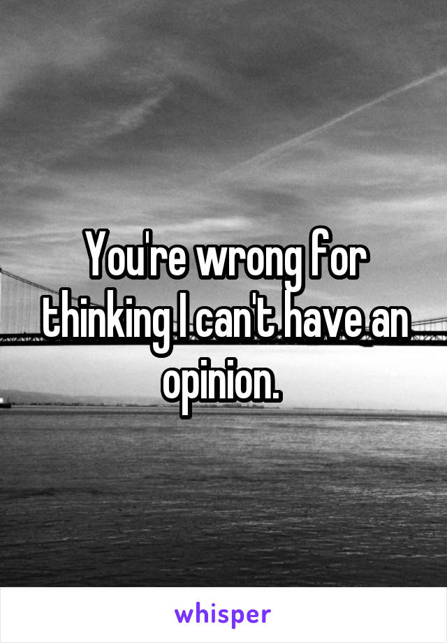 You're wrong for thinking I can't have an opinion. 