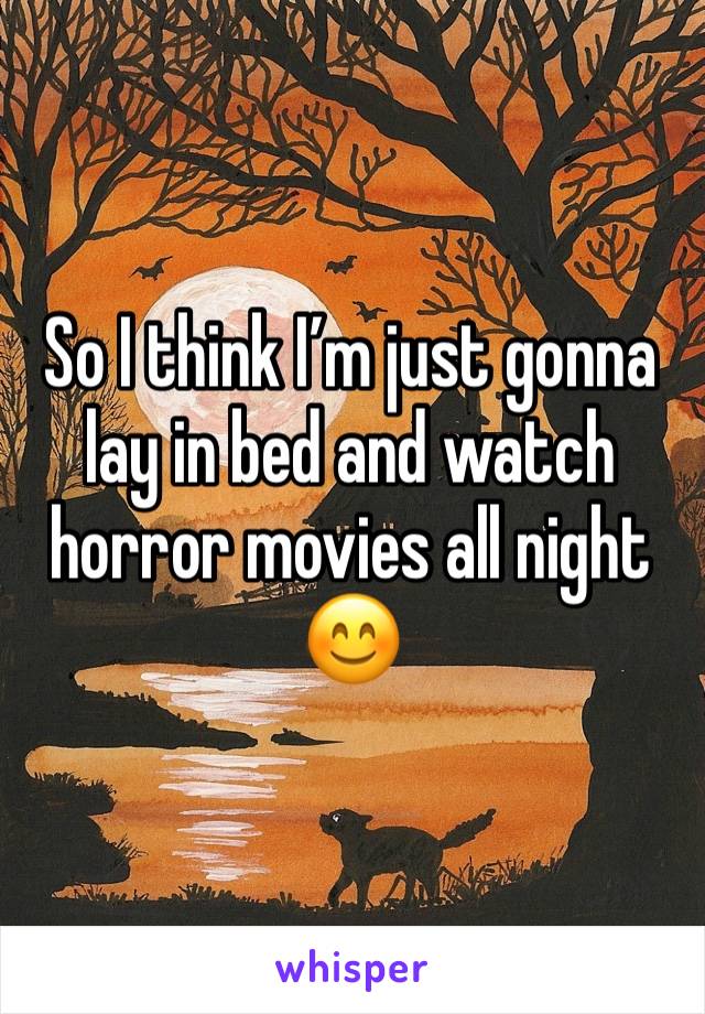 So I think Iâ€™m just gonna lay in bed and watch horror movies all night ðŸ˜Š