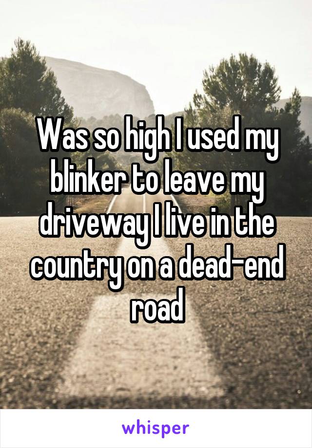 Was so high I used my blinker to leave my driveway I live in the country on a dead-end road