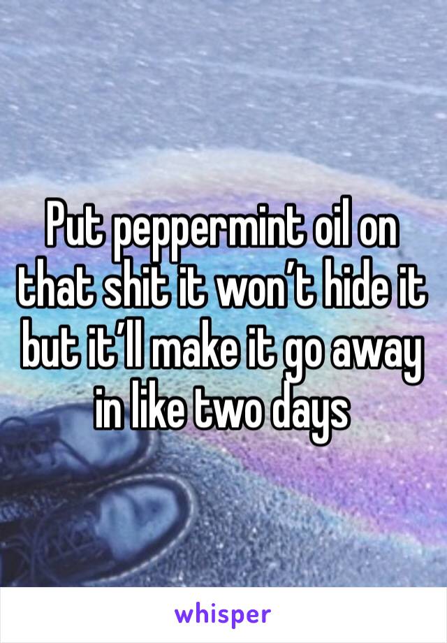 Put peppermint oil on that shit it won’t hide it but it’ll make it go away in like two days