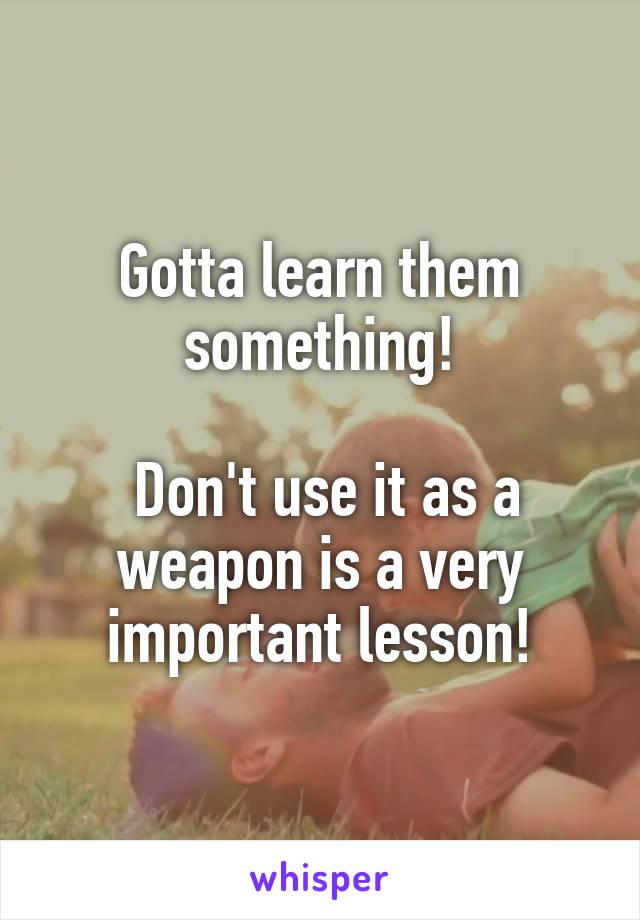 Gotta learn them something!

 Don't use it as a weapon is a very important lesson!
