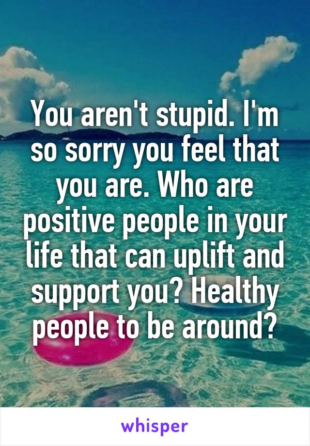 You aren't stupid. I'm so sorry you feel that you are. Who are positive people in your life that can uplift and support you? Healthy people to be around?