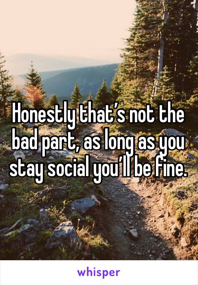 Honestly that’s not the bad part, as long as you stay social you’ll be fine. 