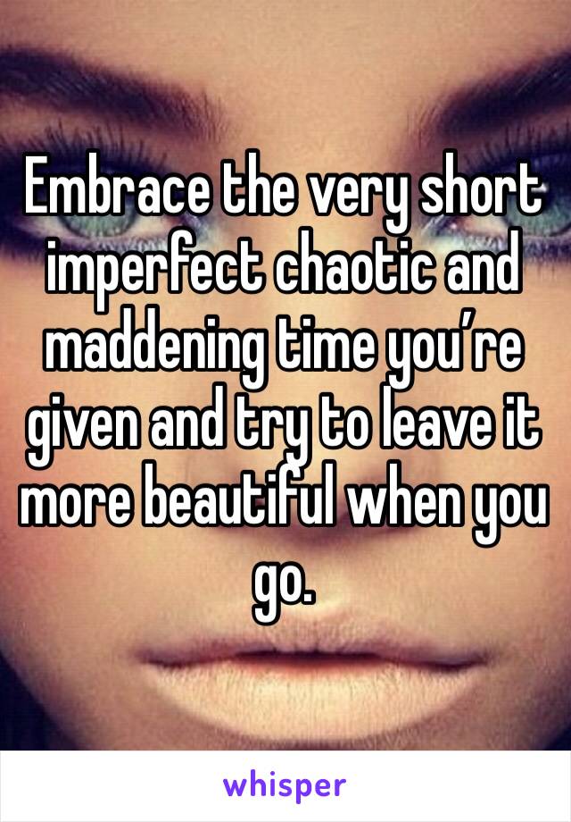 Embrace the very short imperfect chaotic and maddening time you’re given and try to leave it more beautiful when you go. 