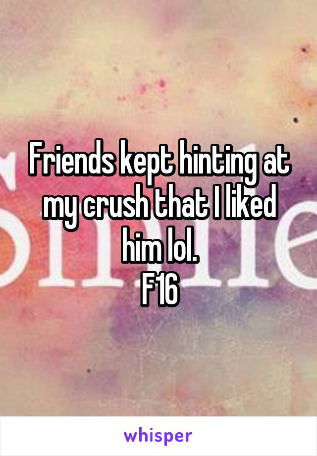 Friends kept hinting at my crush that I liked him lol.
F16