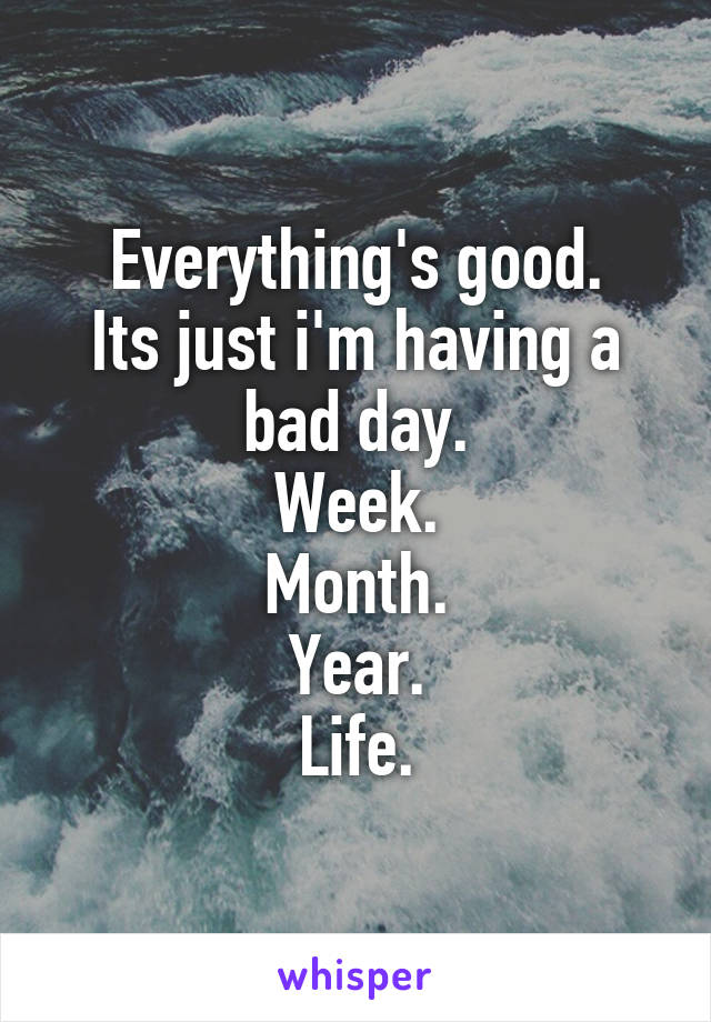 Everything's good.
Its just i'm having a bad day.
Week.
Month.
Year.
Life.