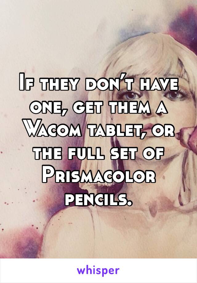 If they don’t have one, get them a Wacom tablet, or the full set of Prismacolor pencils. 