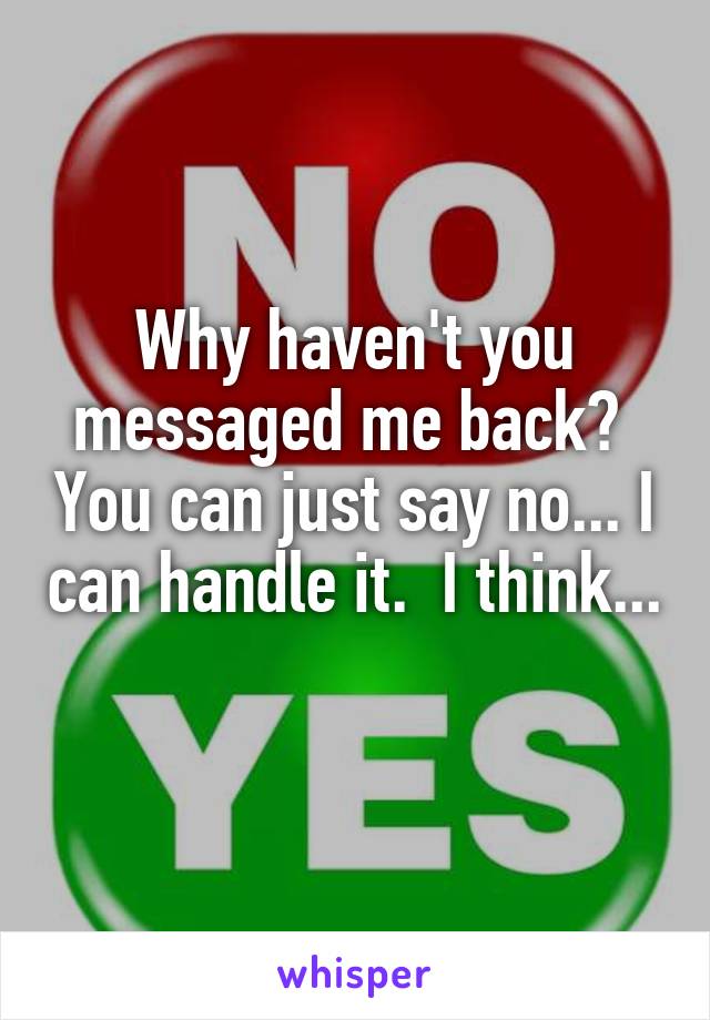 Why haven't you messaged me back?  You can just say no... I can handle it.  I think... 