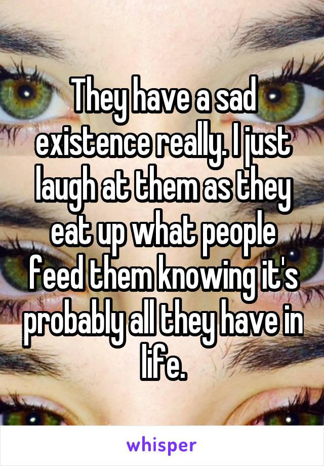 They have a sad existence really. I just laugh at them as they eat up what people feed them knowing it's probably all they have in life.