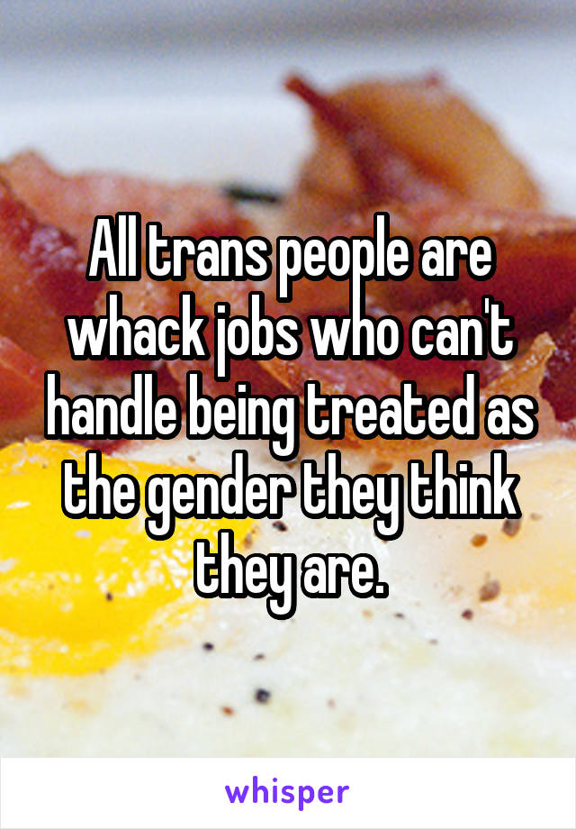 All trans people are whack jobs who can't handle being treated as the gender they think they are.