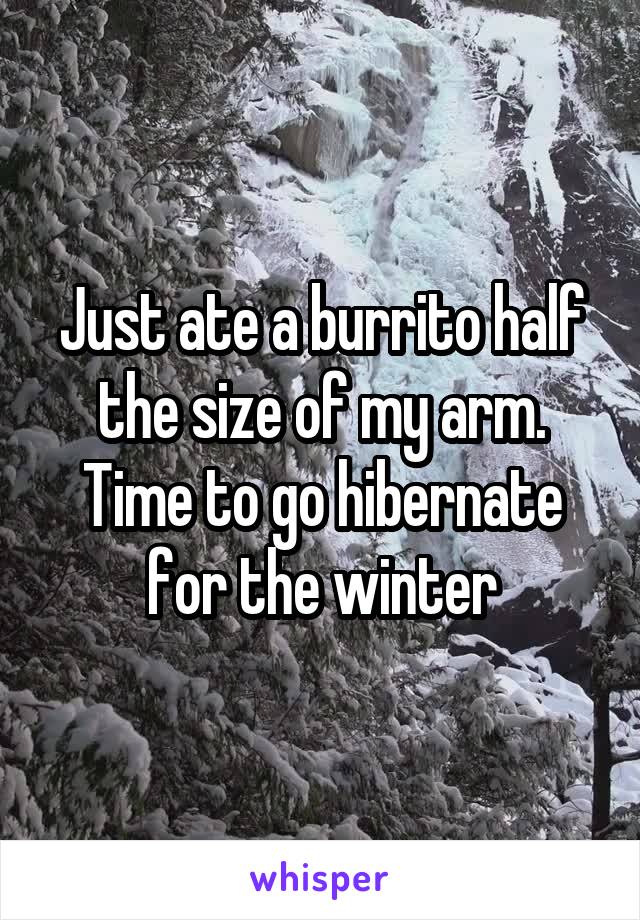 Just ate a burrito half the size of my arm. Time to go hibernate for the winter