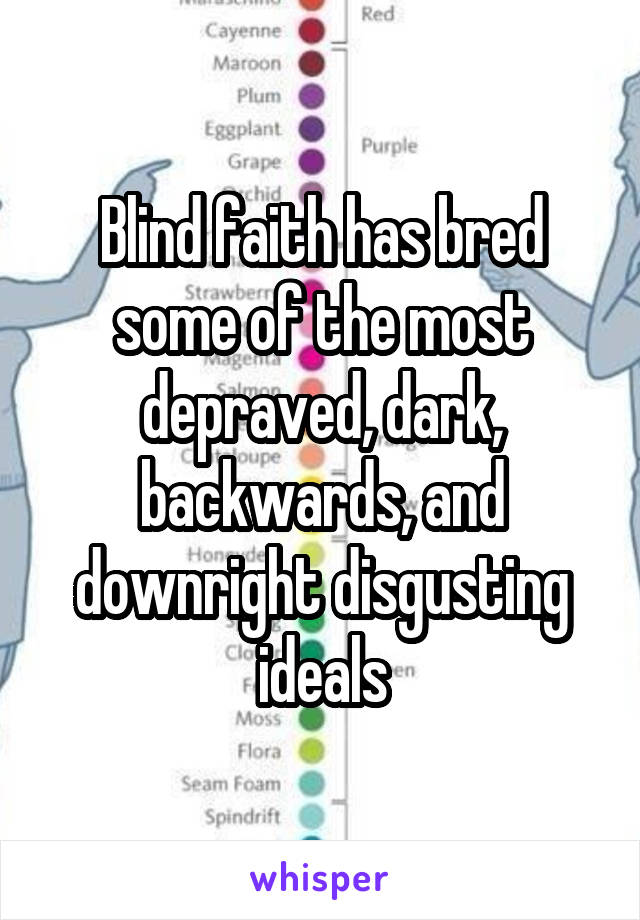 Blind faith has bred some of the most depraved, dark, backwards, and downright disgusting ideals