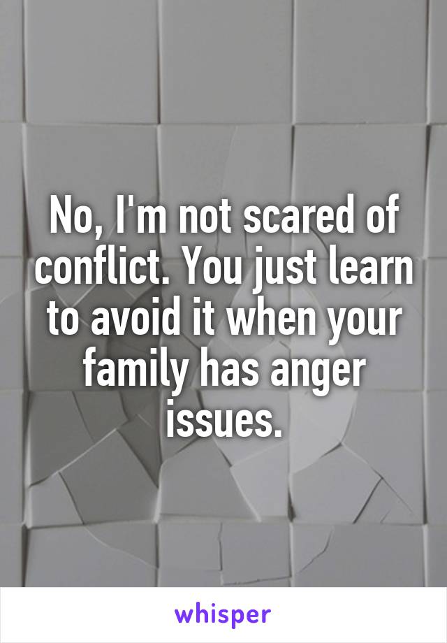 No, I'm not scared of conflict. You just learn to avoid it when your family has anger issues.