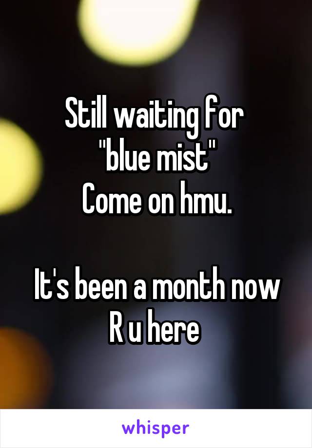 Still waiting for 
 "blue mist" 
Come on hmu.

It's been a month now
R u here 