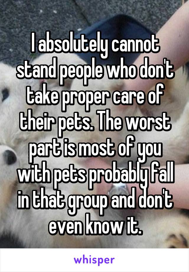 I absolutely cannot stand people who don't take proper care of their pets. The worst part is most of you with pets probably fall in that group and don't even know it.