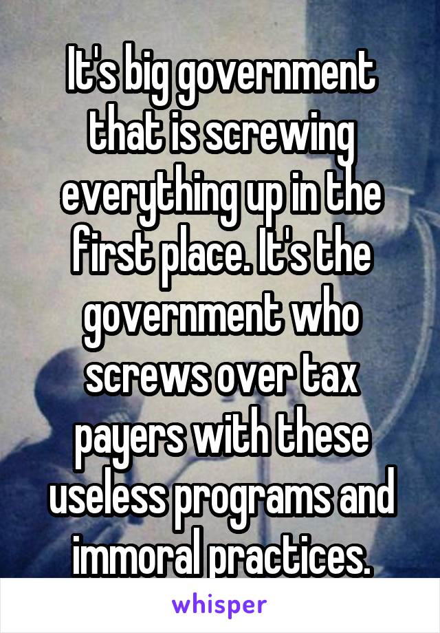 It's big government that is screwing everything up in the first place. It's the government who screws over tax payers with these useless programs and immoral practices.