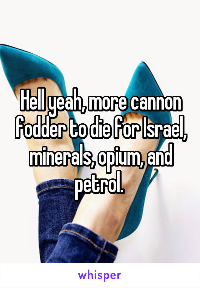 Hell yeah, more cannon fodder to die for Israel, minerals, opium, and petrol. 