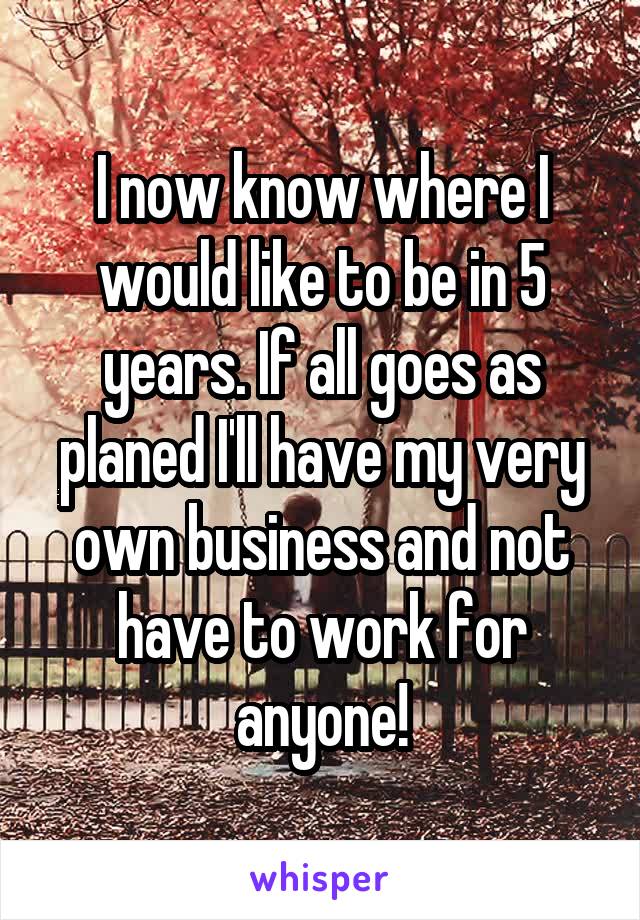 I now know where I would like to be in 5 years. If all goes as planed I'll have my very own business and not have to work for anyone!