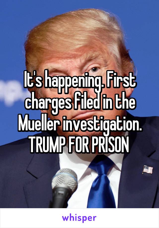 It's happening. First charges filed in the Mueller investigation. TRUMP FOR PRISON 