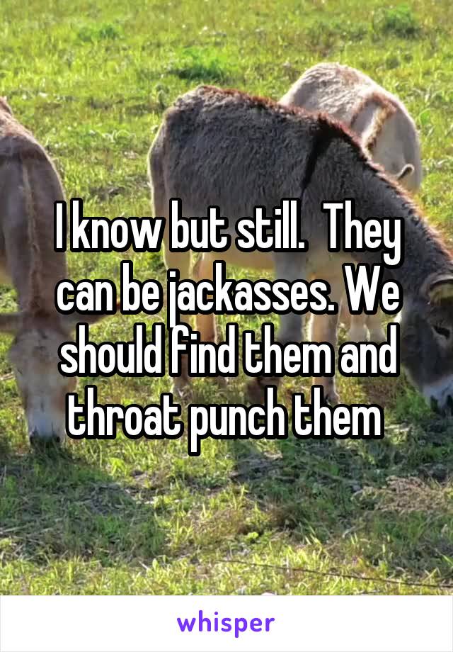 I know but still.  They can be jackasses. We should find them and throat punch them 