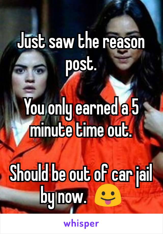 Just saw the reason post.

You only earned a 5 minute time out.

Should be out of car jail by now.  😛