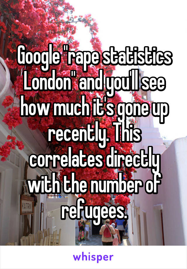 Google "rape statistics London" and you'll see how much it's gone up recently. This correlates directly with the number of refugees.