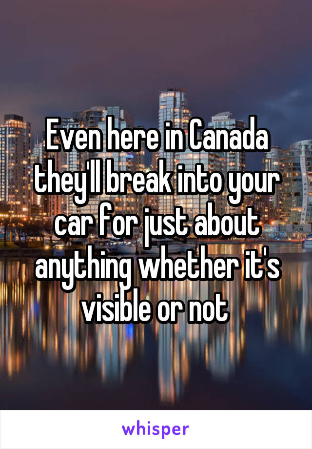 Even here in Canada they'll break into your car for just about anything whether it's visible or not 
