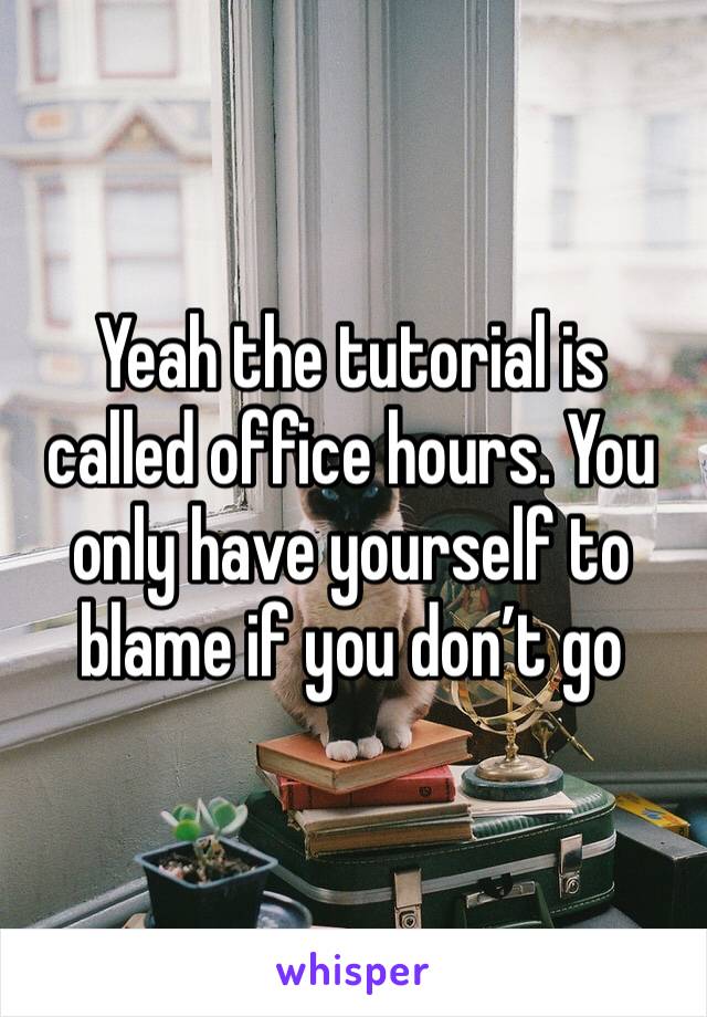 Yeah the tutorial is called office hours. You only have yourself to blame if you don’t go