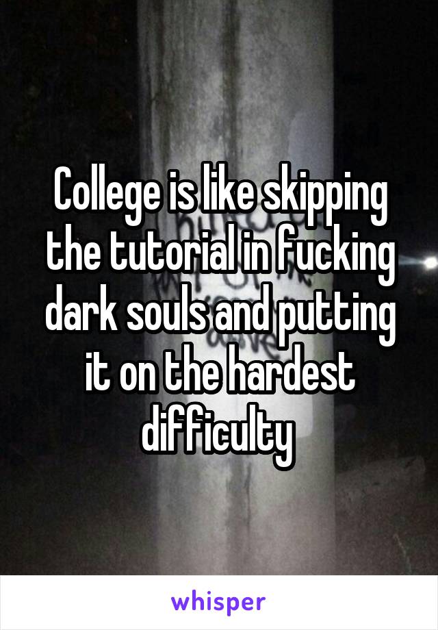 College is like skipping the tutorial in fucking dark souls and putting it on the hardest difficulty 