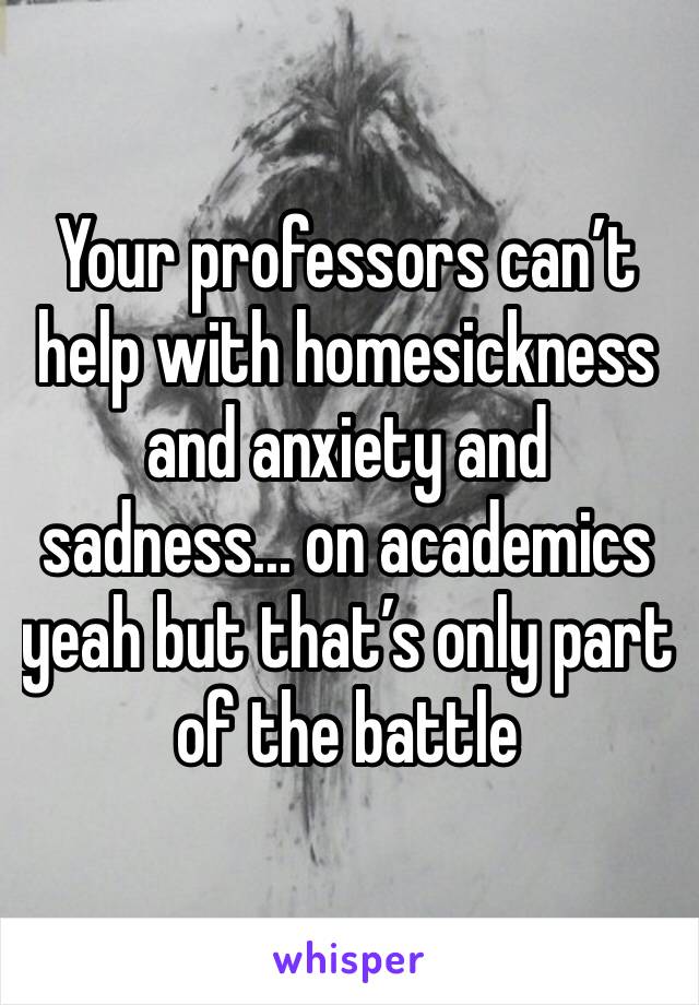 Your professors can’t help with homesickness and anxiety and sadness... on academics yeah but that’s only part of the battle