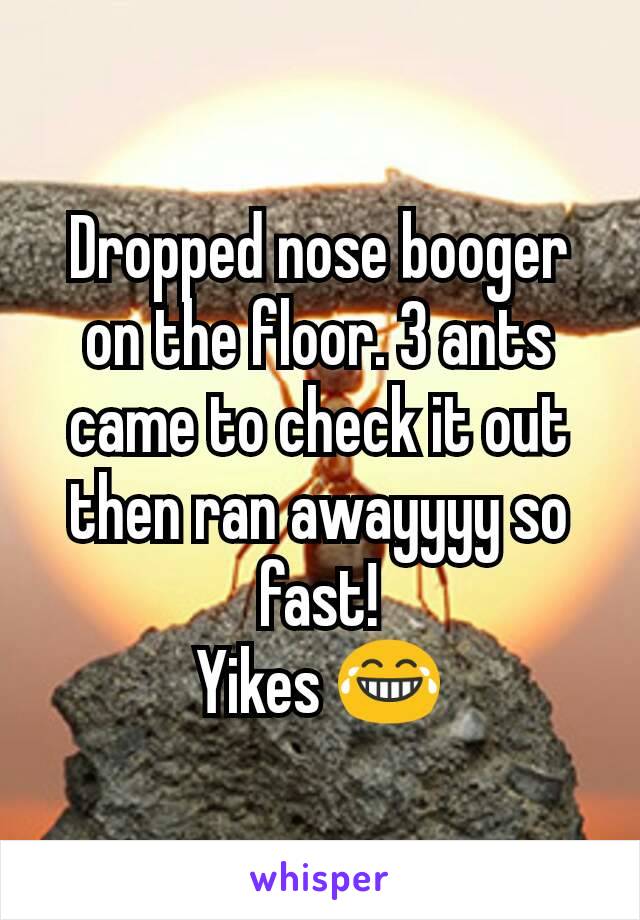 Dropped nose booger on the floor. 3 ants came to check it out then ran awayyyy so fast!
Yikes 😂