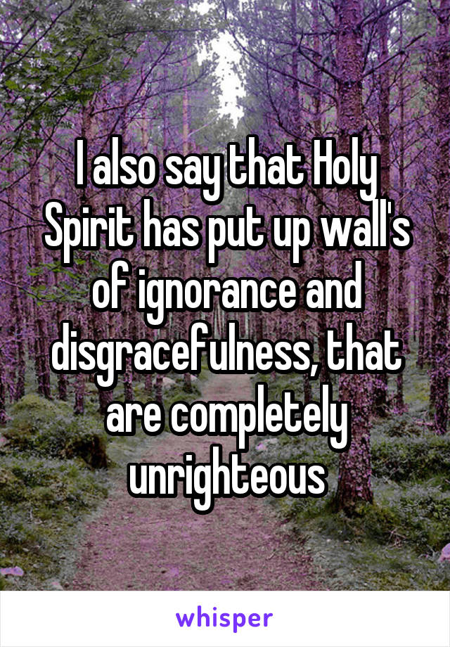 I also say that Holy Spirit has put up wall's of ignorance and disgracefulness, that are completely unrighteous