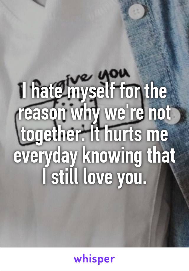 I hate myself for the reason why we're not together. It hurts me everyday knowing that I still love you.