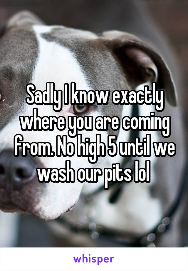 Sadly I know exactly where you are coming from. No high 5 until we wash our pits lol 