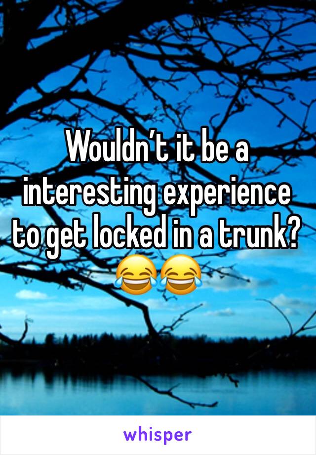 Wouldn’t it be a interesting experience to get locked in a trunk? 😂😂