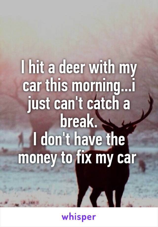 I hit a deer with my car this morning...i just can't catch a break.
I don't have the money to fix my car 