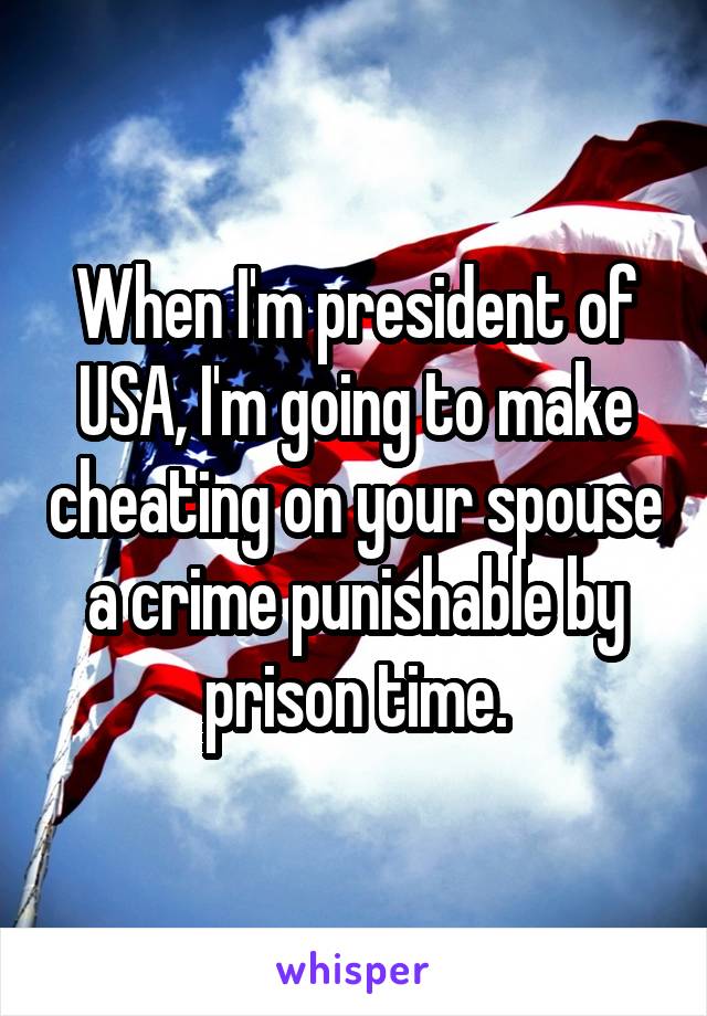 When I'm president of USA, I'm going to make cheating on your spouse a crime punishable by prison time.