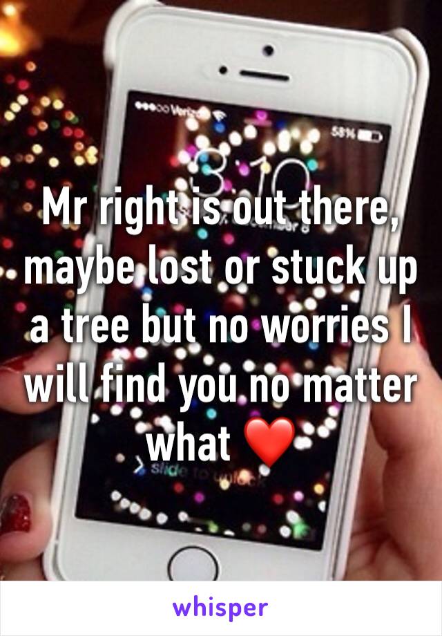 Mr right is out there, maybe lost or stuck up a tree but no worries I will find you no matter what ❤️